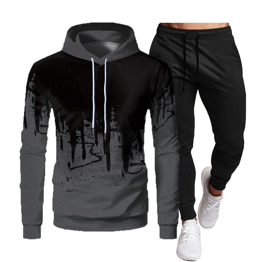 

2023 New Suit Printed Sweatshirt Hoodies Gym Tracksuit Two Piece Mens Sports Suits