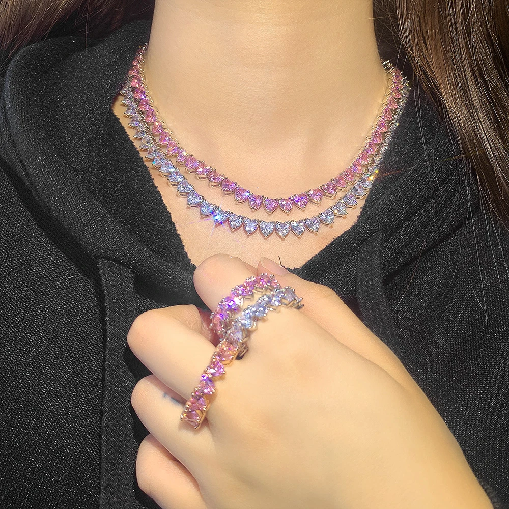 

iced out bling cubic zirconia cz diamond heart tennis choker necklace