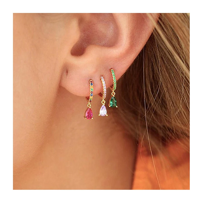 

6 Colors Waterdrop Hoop Earrings Cubic Zircon Rainbow Diamond Earrings French Vintage Minimalist Sterling Silver 925 Jewelry Hot, Gold/silver