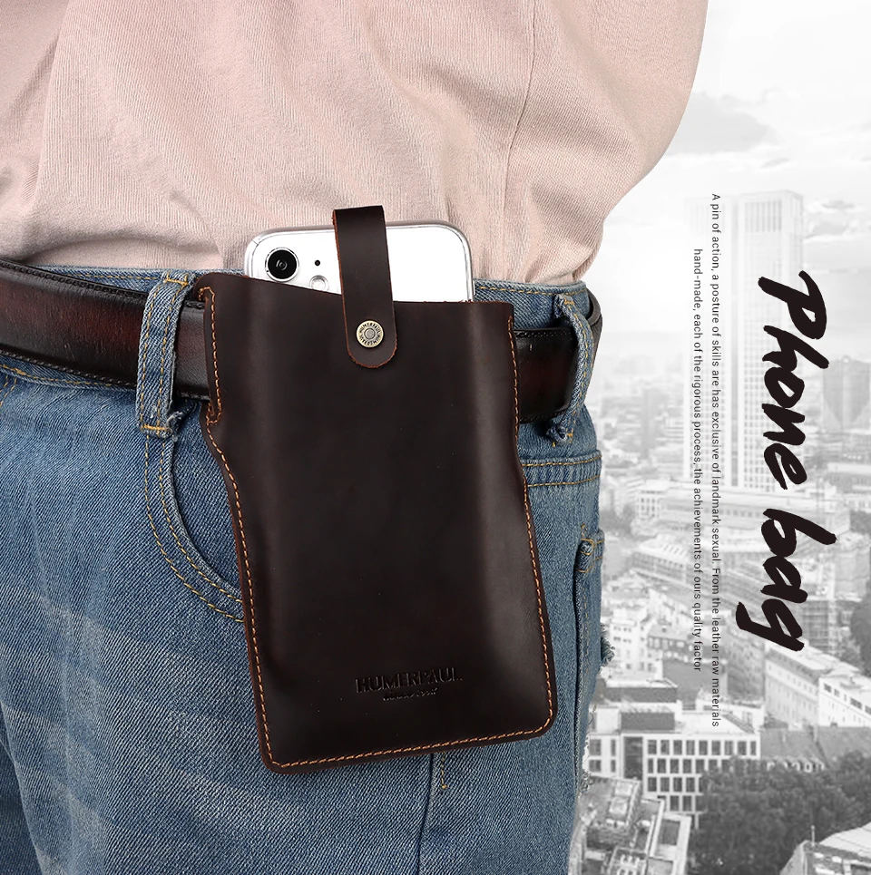 Humerpaul Slim Men Waist Bags Minimalist Phone Bag Vintage Leather ...