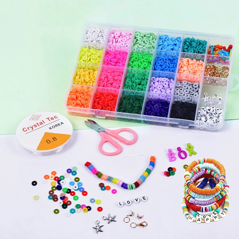 

Colorful Grids DIY Beaded Jewelry Making Kits Polymer Clay Pottery Beads Kit Soft Ceramic Bead Set For Bracelet, Mixed color