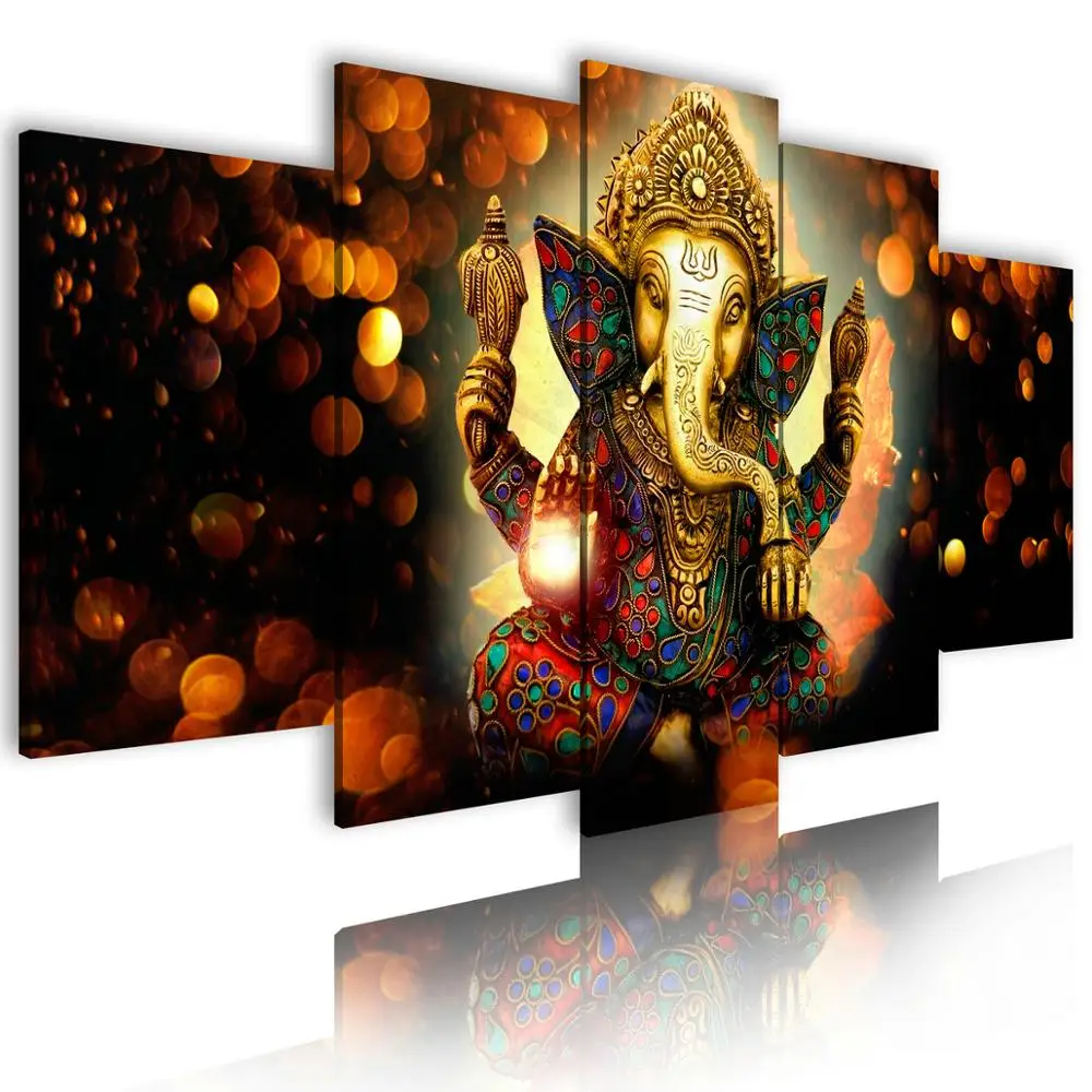 

Hd Printed 5 Piece Canvas Art Hindu God Ganesha Elephant Painting Wall Pictures For Living Room Modern Canvas Wall Painting