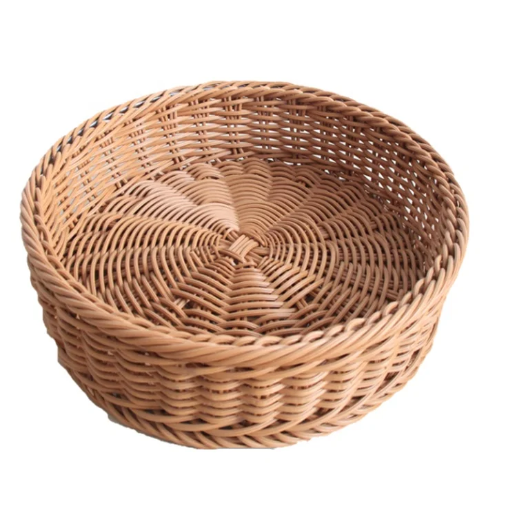 

china Eco-friendly Wholesale Handcraft Plastic wicker rattan Basket for supermarket Natural Round Rattan Baskets