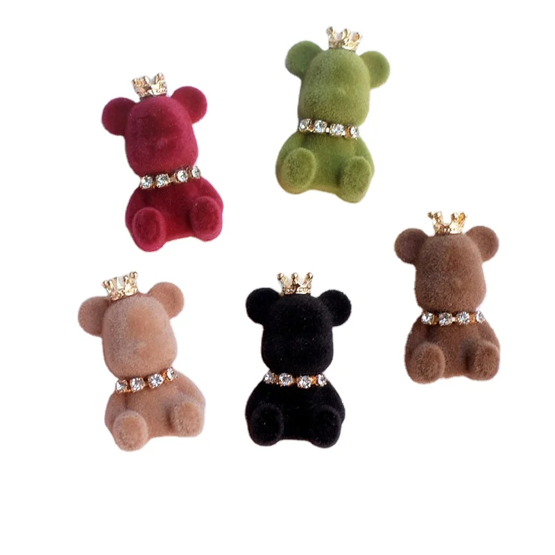 

Cute Animals Cartoon Flocking Rhinestone Crown Bear Flatback Resin Cabochons Scrapbooking Crafts DIY Hair Bows Accessories
