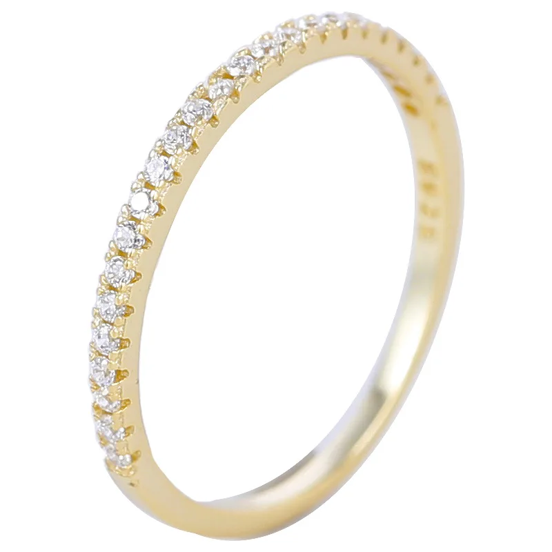 Minimalist Fashion Jewelry 925 Sterling Silver Ring Full of Diamond Zircon Gold Plated Thin Rings Jewelry for Women