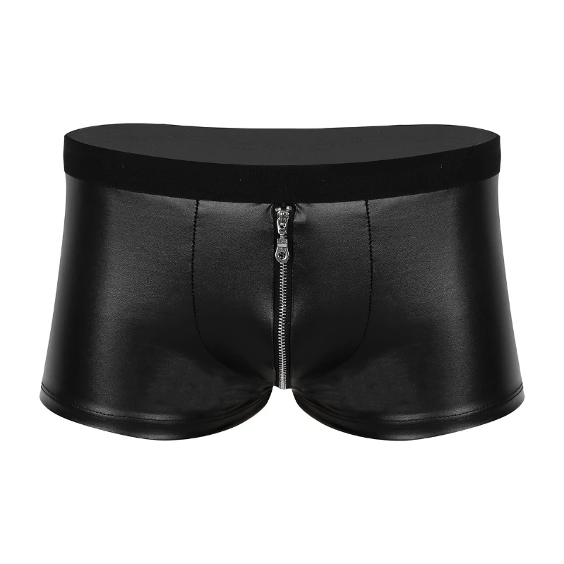 

Low Price Mens Wet Look Boxer Briefs Low Rise Zipper Bulge Pouch Shorts Hot Pants Panties Underwear