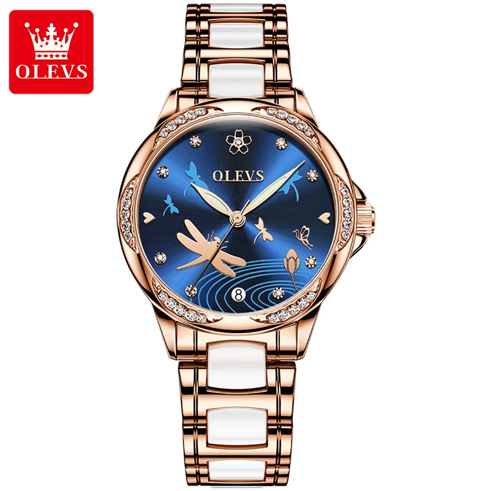 

OLEVS 6610 OEM custom watches Diamond Design Luminous Design Function Waterproof Skeleton ceramics woman Mechanical watch