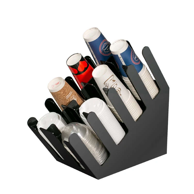

Wholesale Coffee Condiment and Cup Storage Organizer plastic disposable paper cup storage rack, Wood/white/black/stainless steel
