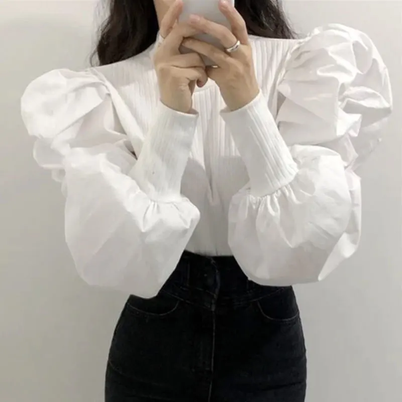 Wholesale 2026 Spring and Summer Korean Casual Fashion Blouse Retro Puff Sleeve Elegant Temperament Women Blouse