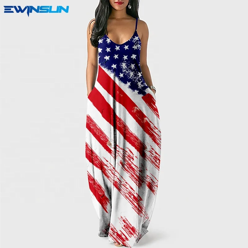 

Summer new dress for women casual sling maxi dress Independence Day digital print beach street sexy women's dresses