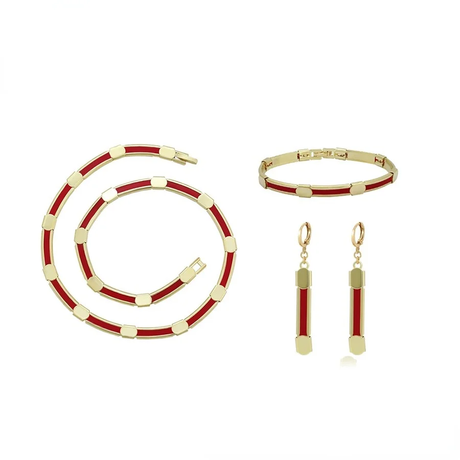 

A00766772 Xuping jewelry exquisite elegance 14K gold red line new design versatile necklace bracelet earrings three-piece set