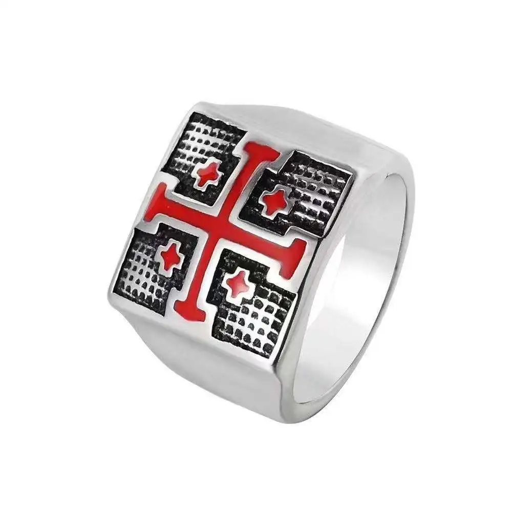

2021 new foreign trade Ring Red Cross army fashion men's stainless steel ring