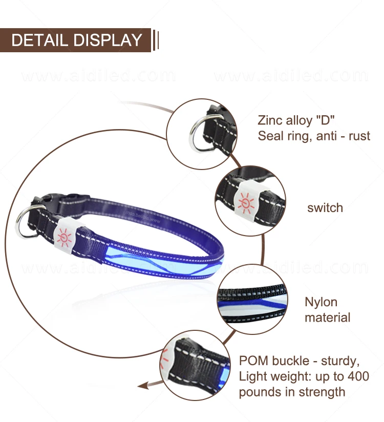 2020 New Pet Supply Luxury Nylon Led Dog Collar Wave Pattern Flashing USB Rechargeable Battery Pet Collar with Led Light
