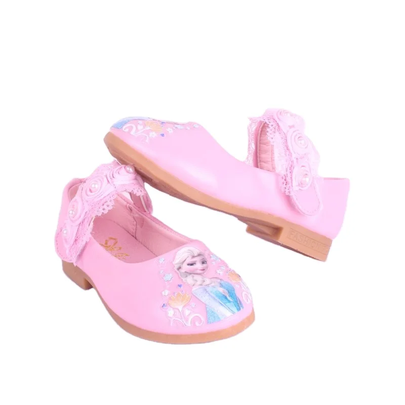 

Frozen princess Girl Dancing Pearl Cartoon Lace Shoes, Pink white