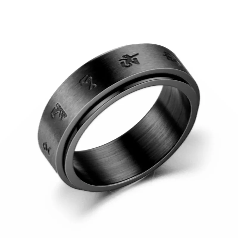 

2022 New Arrival Stainless Steel Rings Rotatable Rings Six-character Mantra Ring for Men, As picture shows