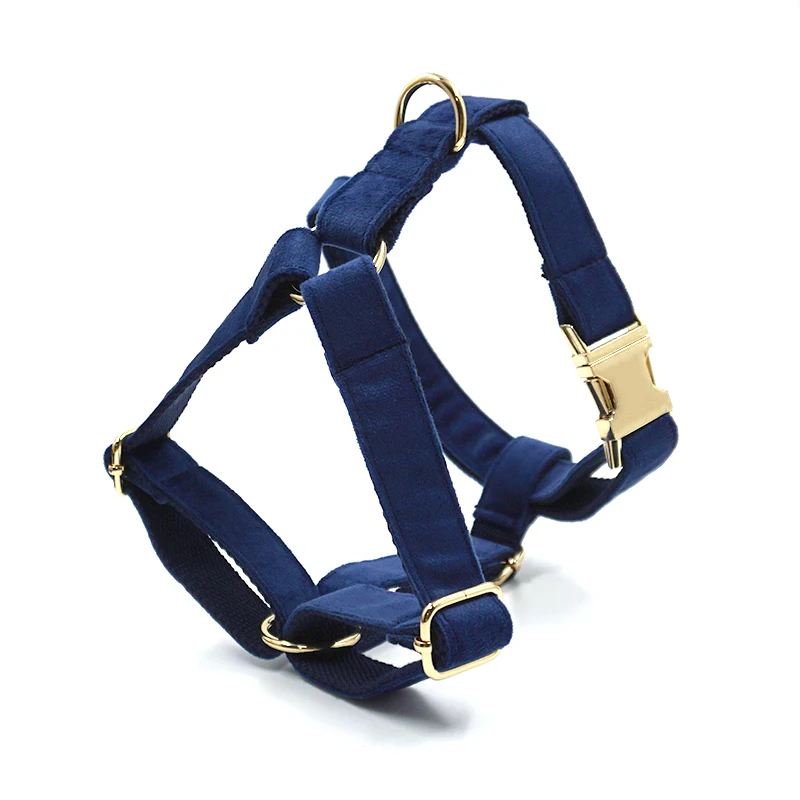 

Heyri pet supplies step in dog harness soft blue velvet adjustable luxury dog harness and leash bow tie collar poo bag holder, As photos