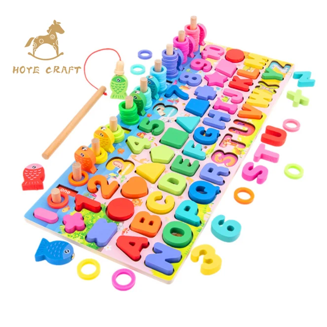 

Montessori Math Matching Logarithmic Board Education Wooden Toy 5 in 1 Fishing Counting Game