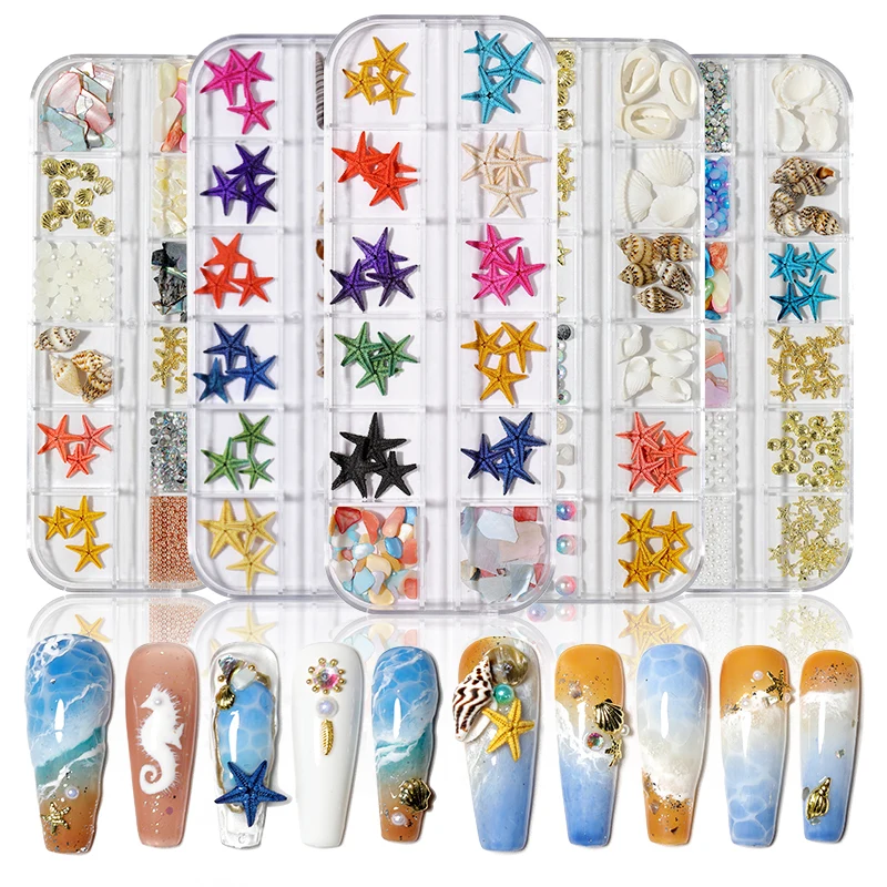 

New Nail Art Jewelry Starfish Conch Set Ocean Wind Irregular Abalone Shell Nails Accessories kit, Gold ore
