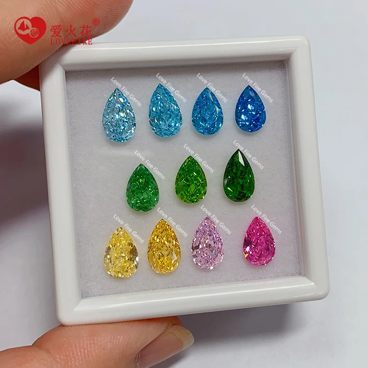 

all sizes top quality pear shape loose gemstone crushed ice cz synthetic canary yellow stones cubic zirconia