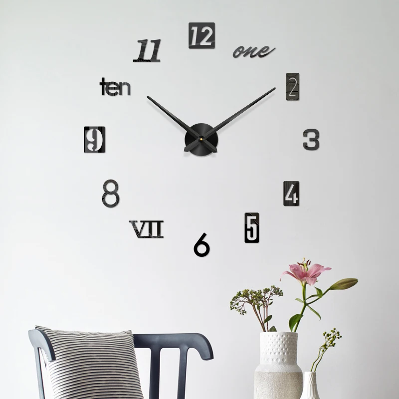 

EMAF promotion diy digital wall clock 3d big size wall clock mirror sticker quartz analog clock wall sticker for home decoration