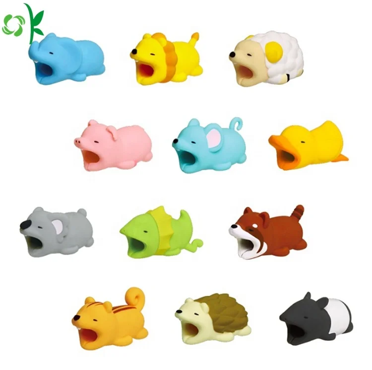 

OKSILICONE Amazon Hot Sale Animal Cable Bite USB Charging Data Cable Protector Phone Charger Cable Protector, As picture shown