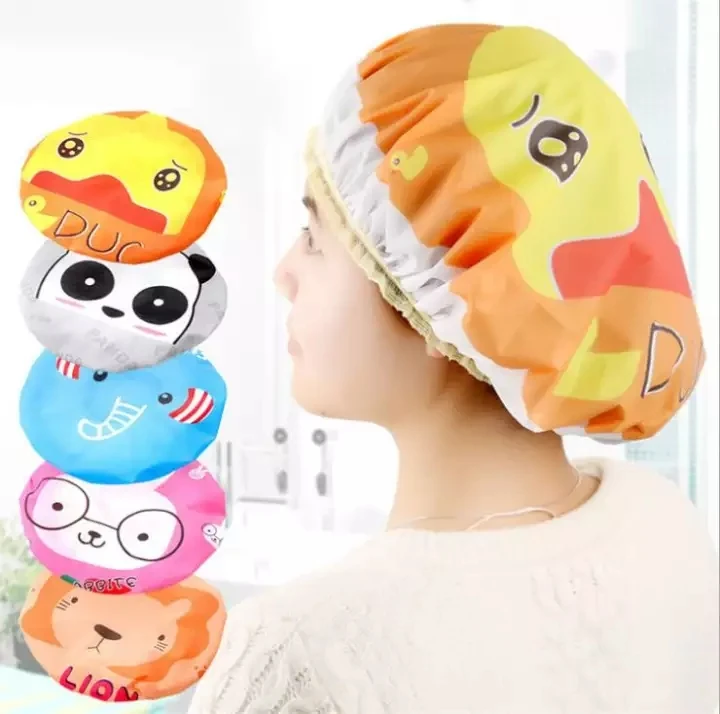 

Cute Animal Pattern Lace Bonnet Elastic Band Waterproof Cartoon Shower Bath Hair Cap, Multiple colors
