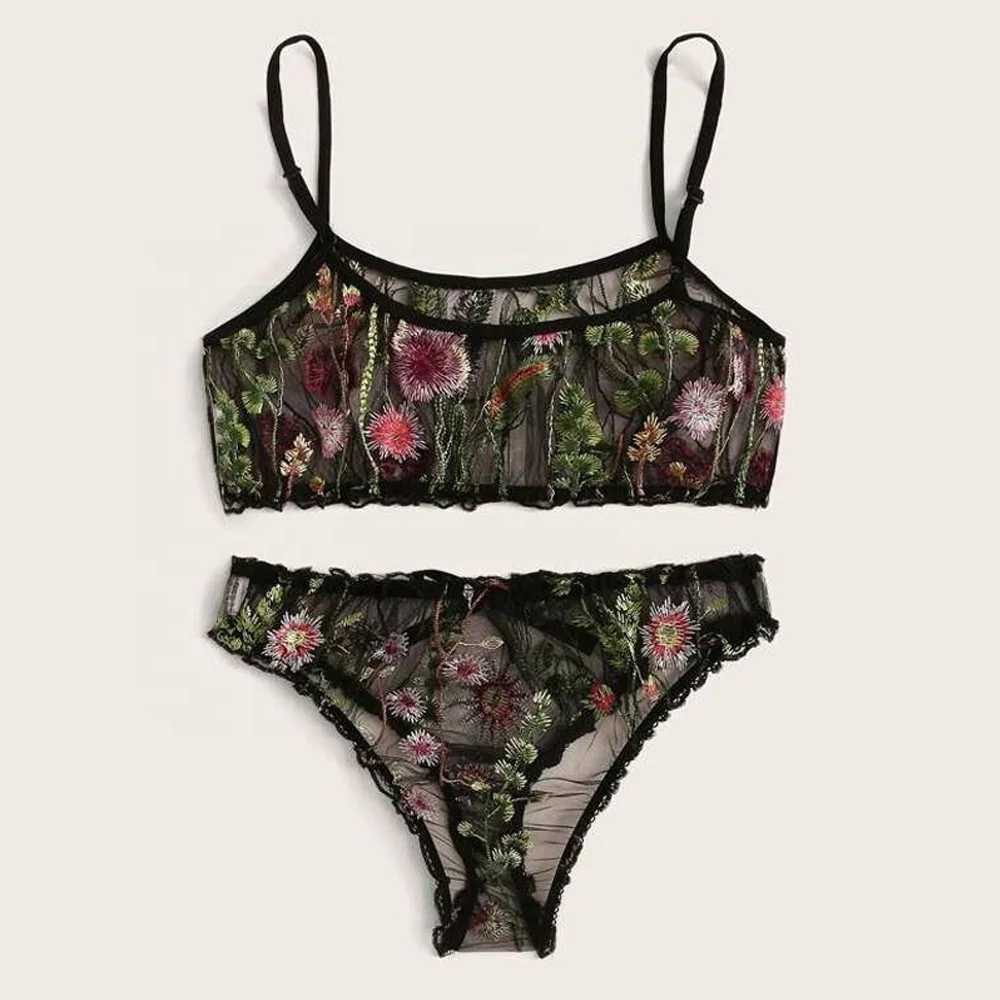 

B24583A Popular fashion embroidery perspective gauze sexy bra sexy underwear