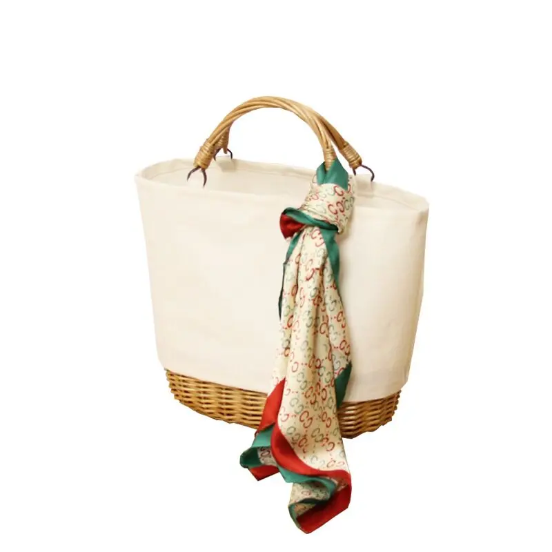 

Online celebrity women large straw bag rattan summer beach bag tote handbag with scarf
