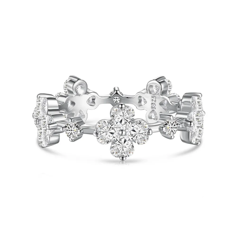 Dylam Stylish 925 Sterling Silver Rhodium Plated Women Fine Fashion Heart Clover Shape 5A Cubic Zirconia Daily Jewelry Rings