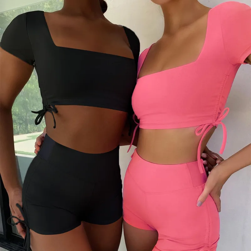 

2020 yiwu activewear Seamless 2 Piece Sports Bra And Short Set Women Workout