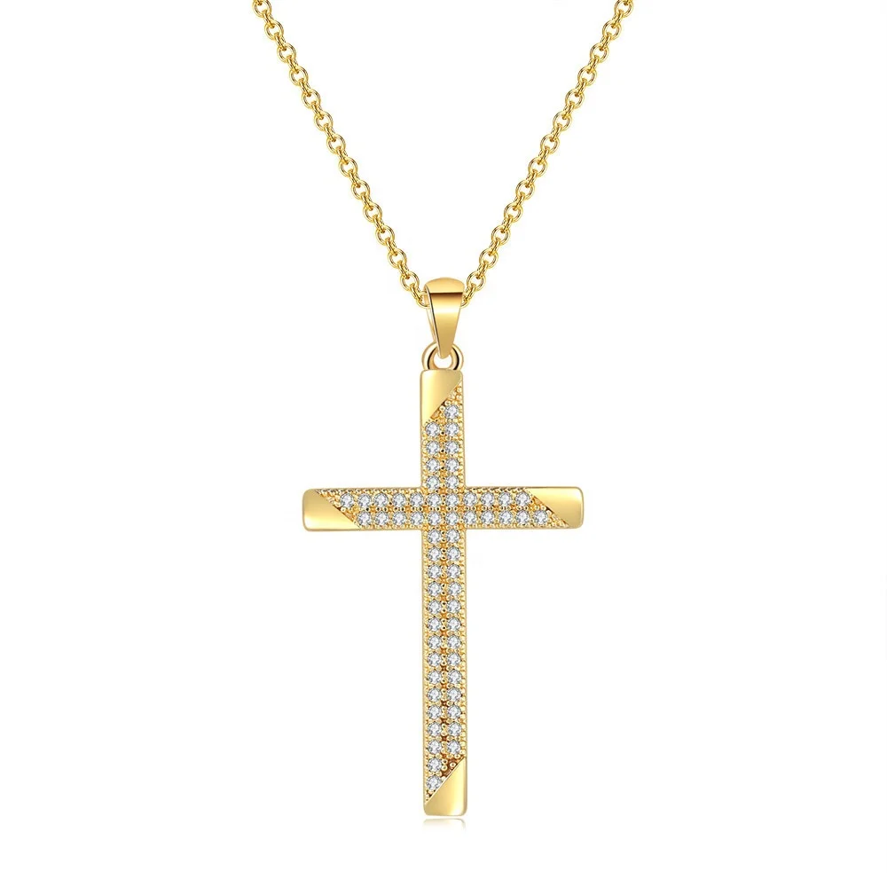 

Promotional best selling fashion jewelry copper material 14k real gold plated cross pendant necklace, As pics