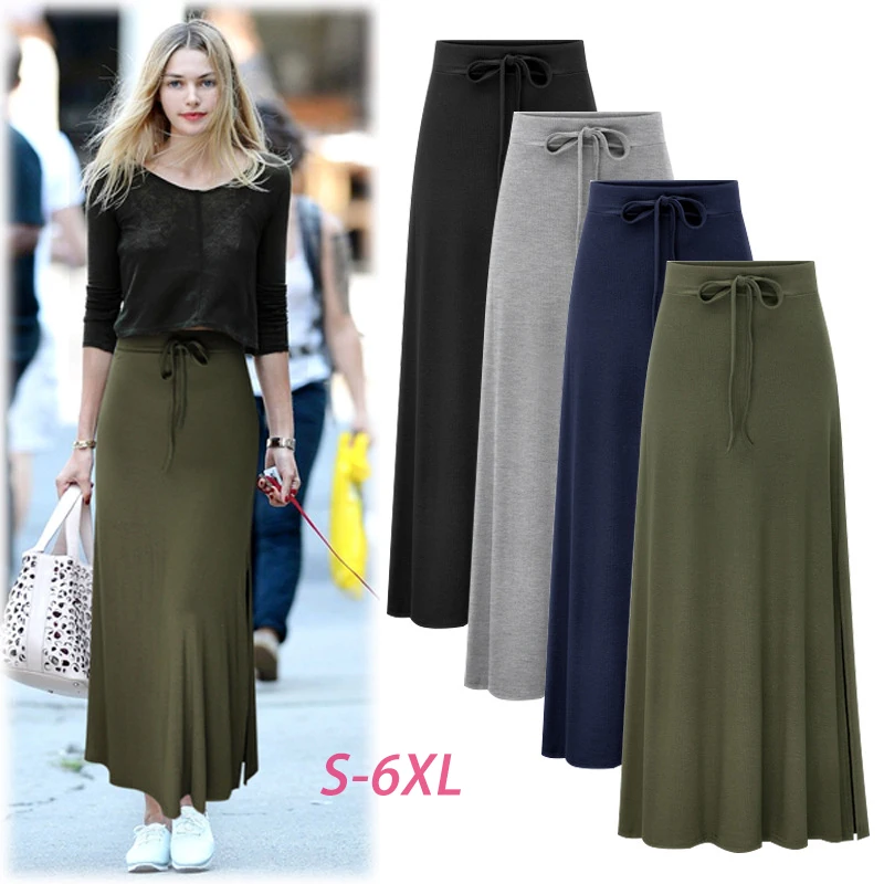 

Women Casual Irregular Elastic Waist Plus Size A-line Cotton Hip Slim Long Loose Sheds Bowknot Skirts