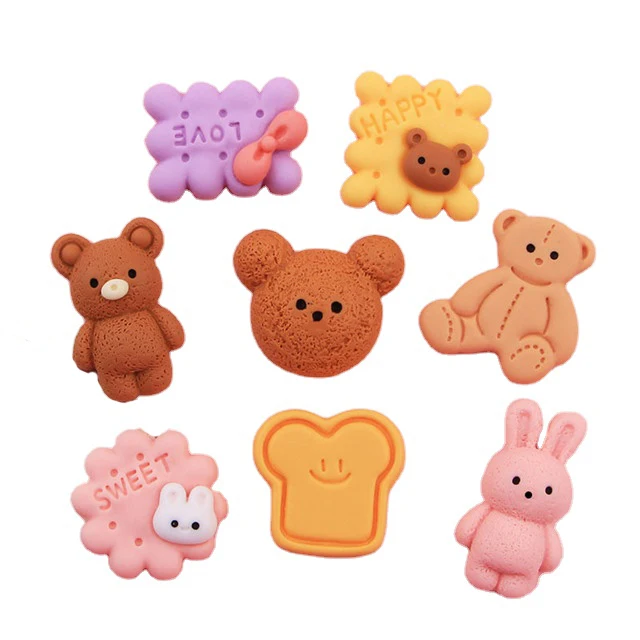 

Resin Animal Flat Back Cabochons Love Biscuit Bread Simulation Craft Bear Rabbit Charms Pendants Ornament Decoration