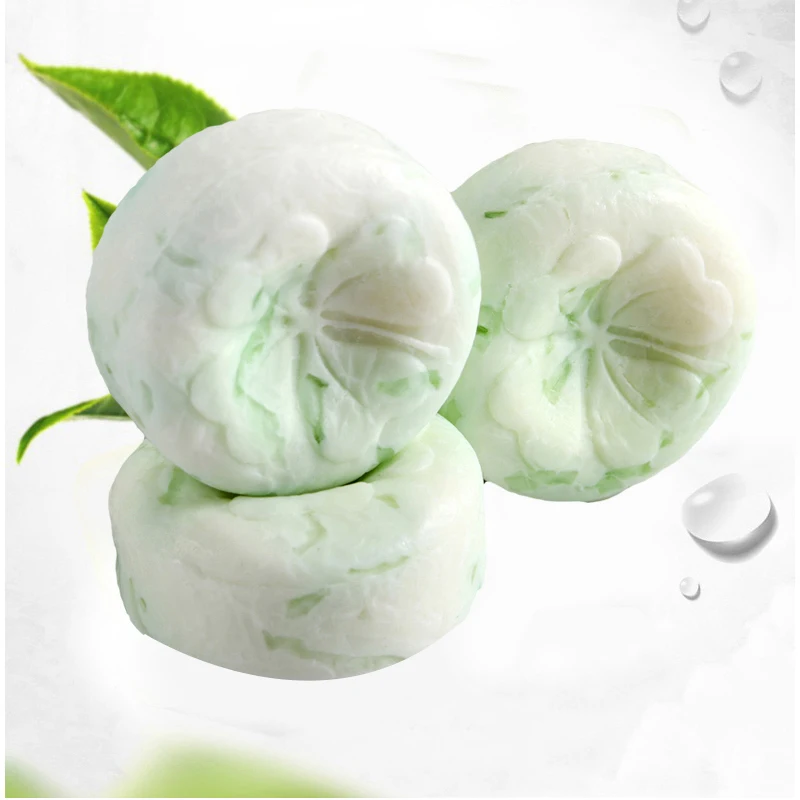 

Antibacterial antipruritic natural tea tree essential oil soap pearl grinding soap for mothers day gifts, White and green