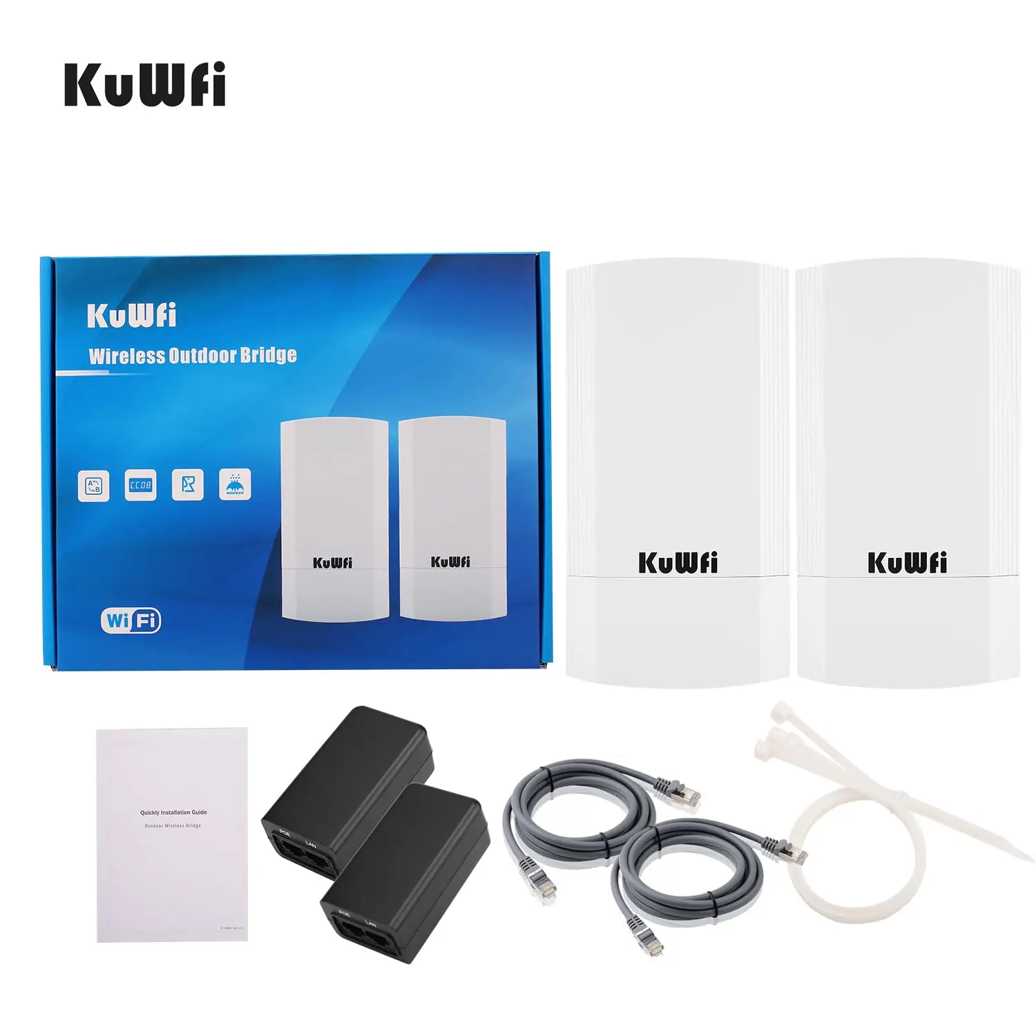 KuWFi Wireless Ethernet Bridge 2-Pack Long Range Wireless Bridges 5.8G IP65 Waterproof WiFi Bridge WiFi Extender