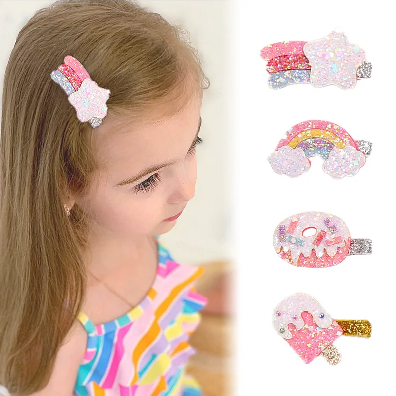 

Summer Baby Toddler Pretty Pigtail Colorful Hair Pins Bows Accessories Rainbow Barrette Sparkly Glitter Hair Clip Girls