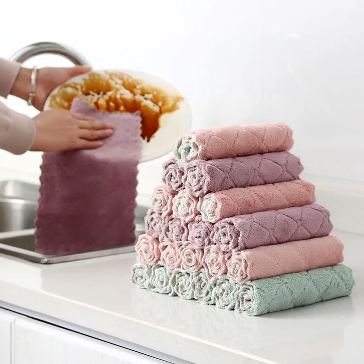 

Microfiber Absorbent Kitchen Dish Cloth Towel Non-stick Oil Washing Cloth Rag Double-sided Tableware Cleaning Wiping Tools, Pink green, purple gray, pink gray, green gray, mixed color