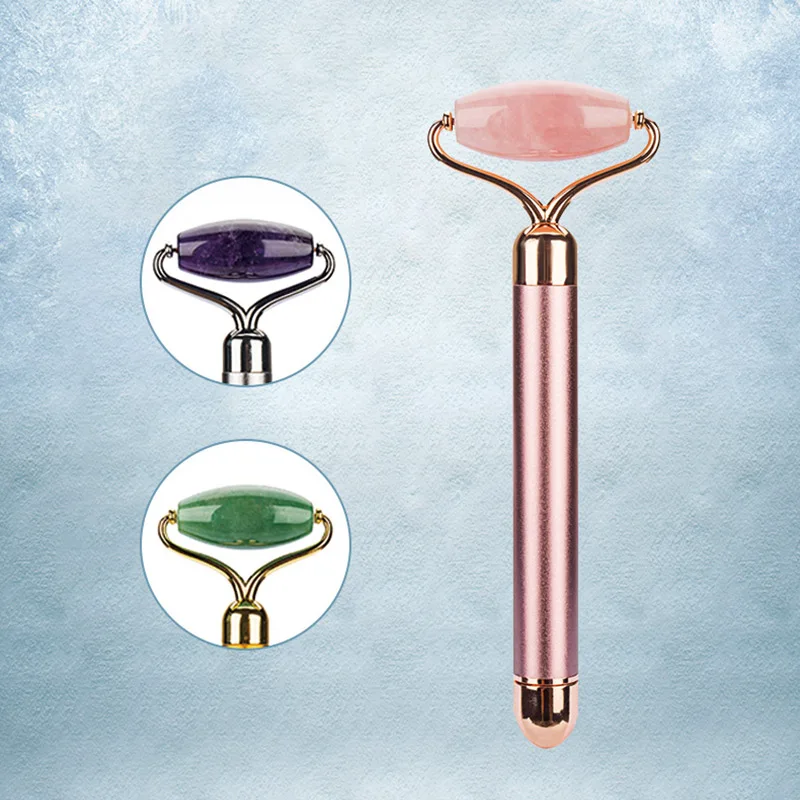 

Aijitech roller guasha wooden face massage roller stone vacuum foot stick rose quartz guasha, Pink