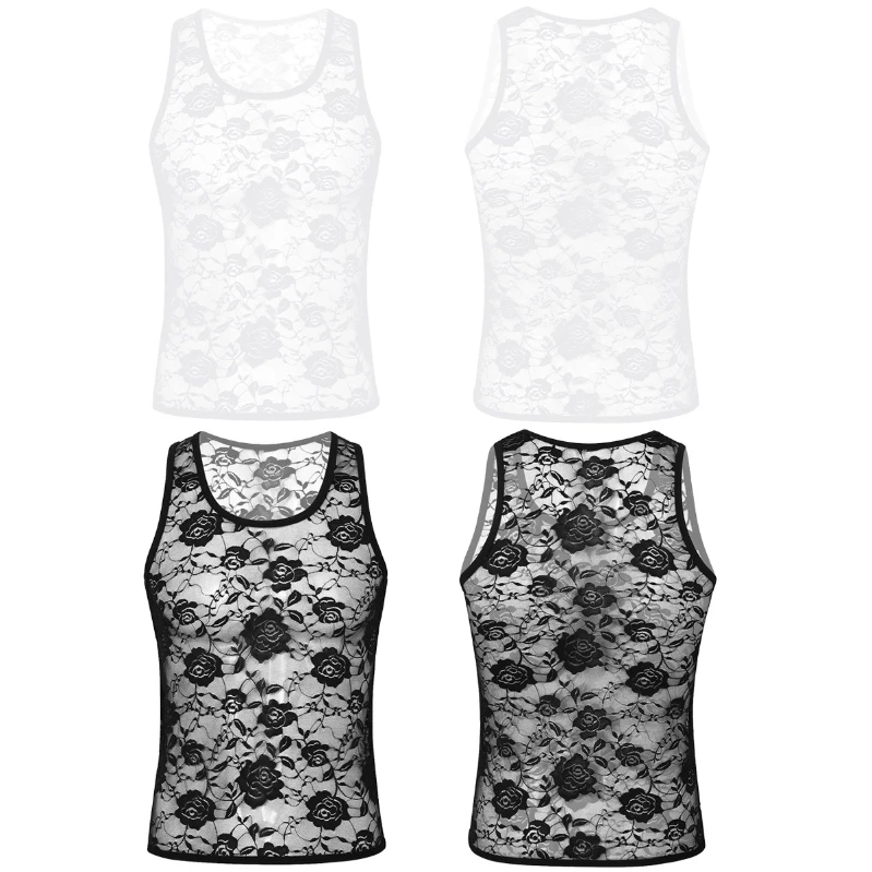 

High Quality Mens See Through Sheer Lingerie U Neck Sleeveless Muscle Undershirt Tank Top Sissy Cothing