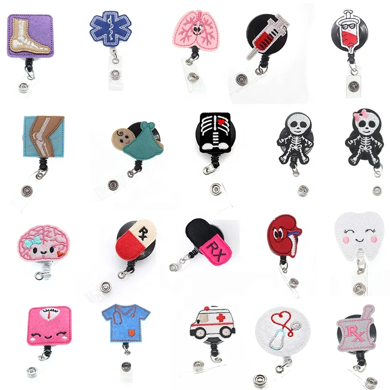 

free shipping mix styles medical black magical lady girl nursing nurse doctor felt Retractable Badge Holder reel accessories