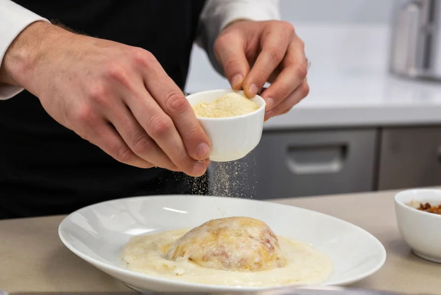 Chef using powder in professional kitchen