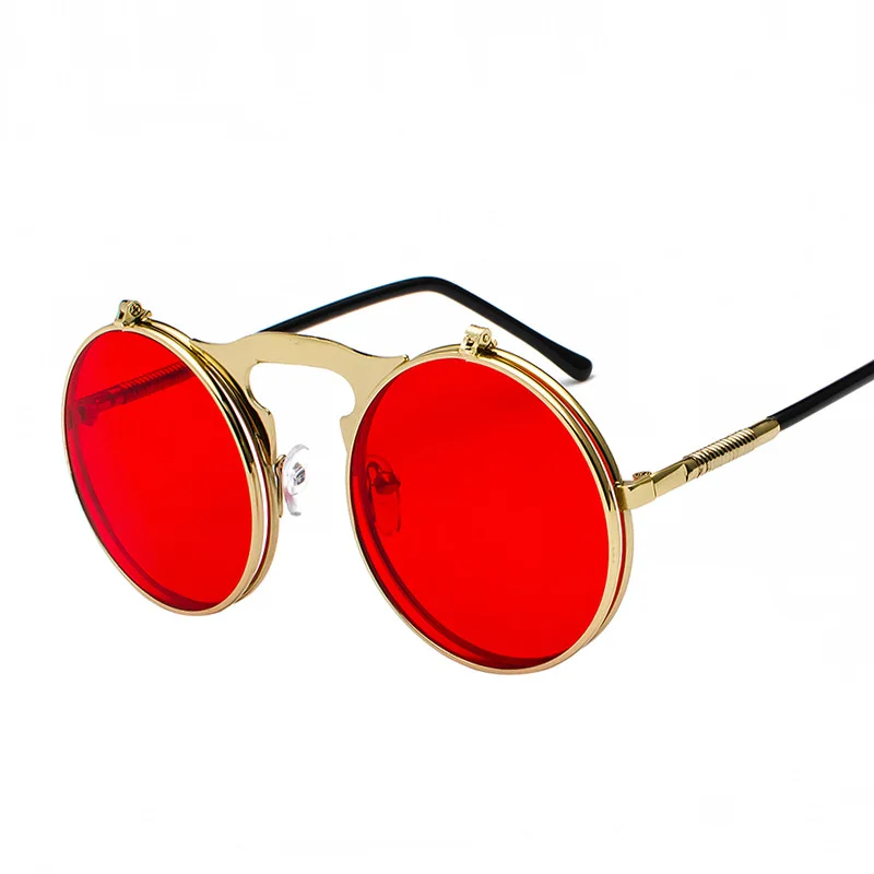 

2021 Fashion Vintage metal round steampunk flip up sunglasses men and women Gafas de sol