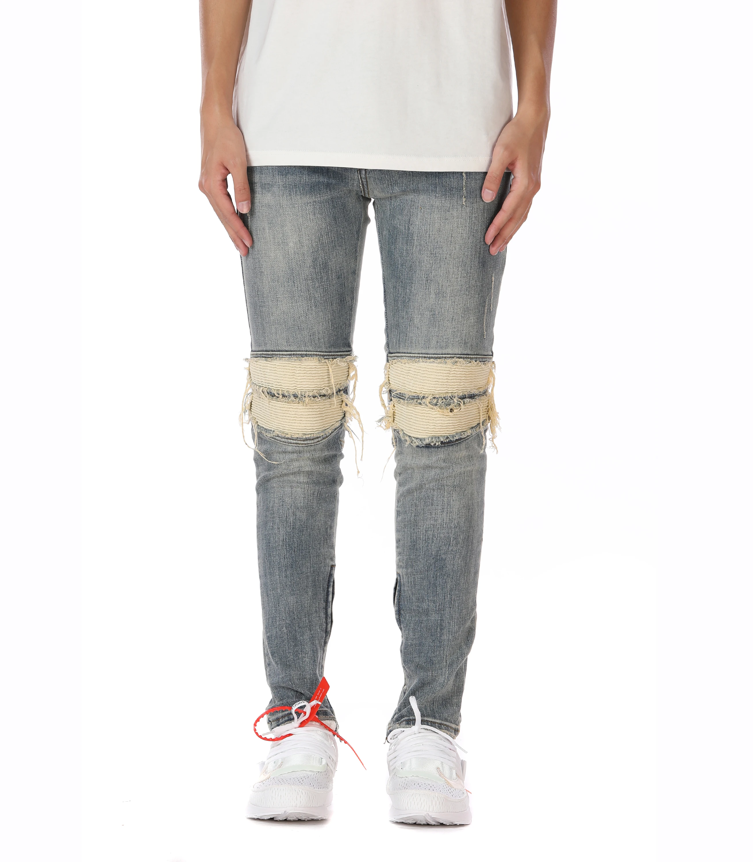 

Men's Skinny Biker Jeans Blue Fashion Slim Fit Elastic Denim zipper Jeans