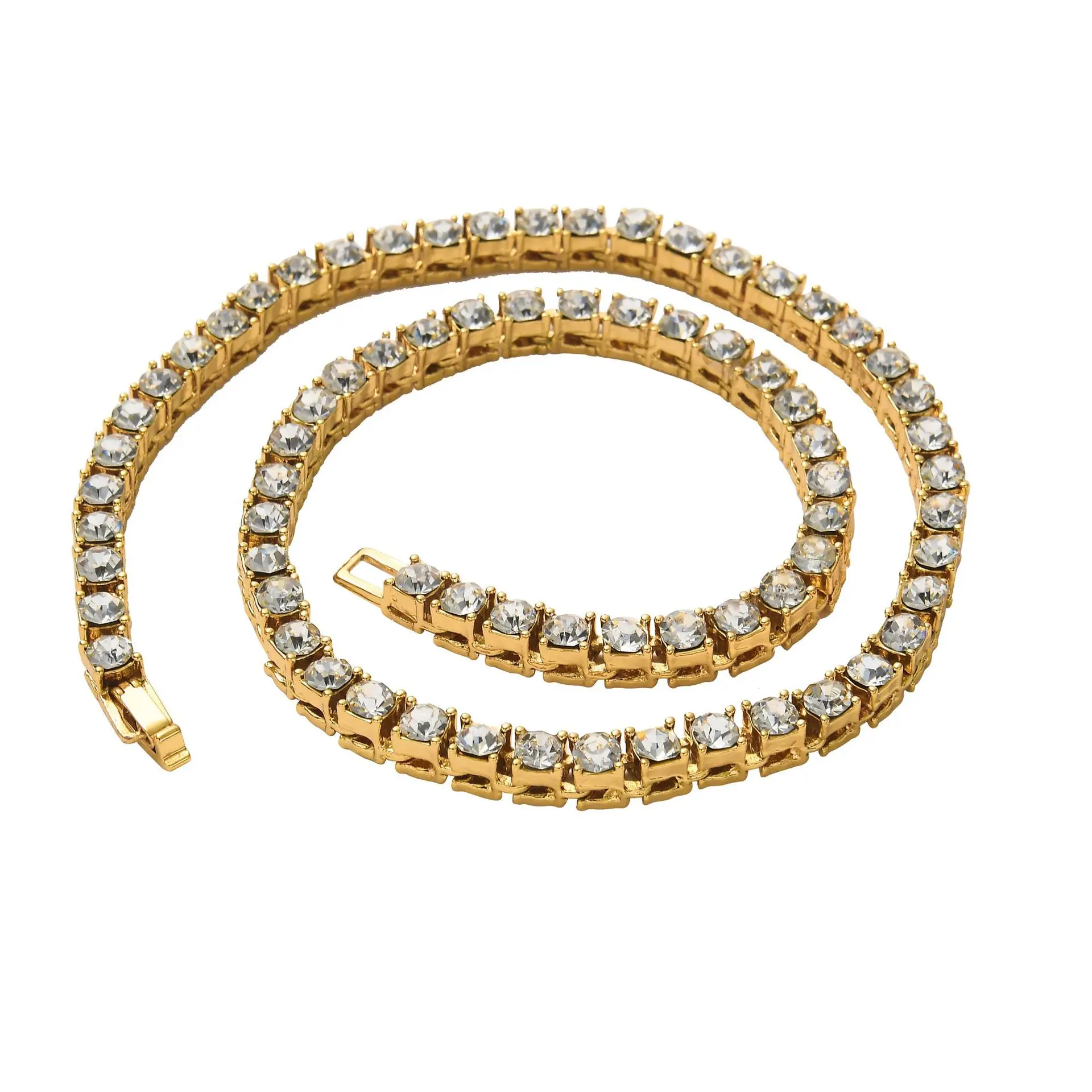 

Hot Sale Alloy Rhinestone Necklace Tennis Chain Hip Hop Necklace Jewelry Single Row Chain Tennis Chain 5mm