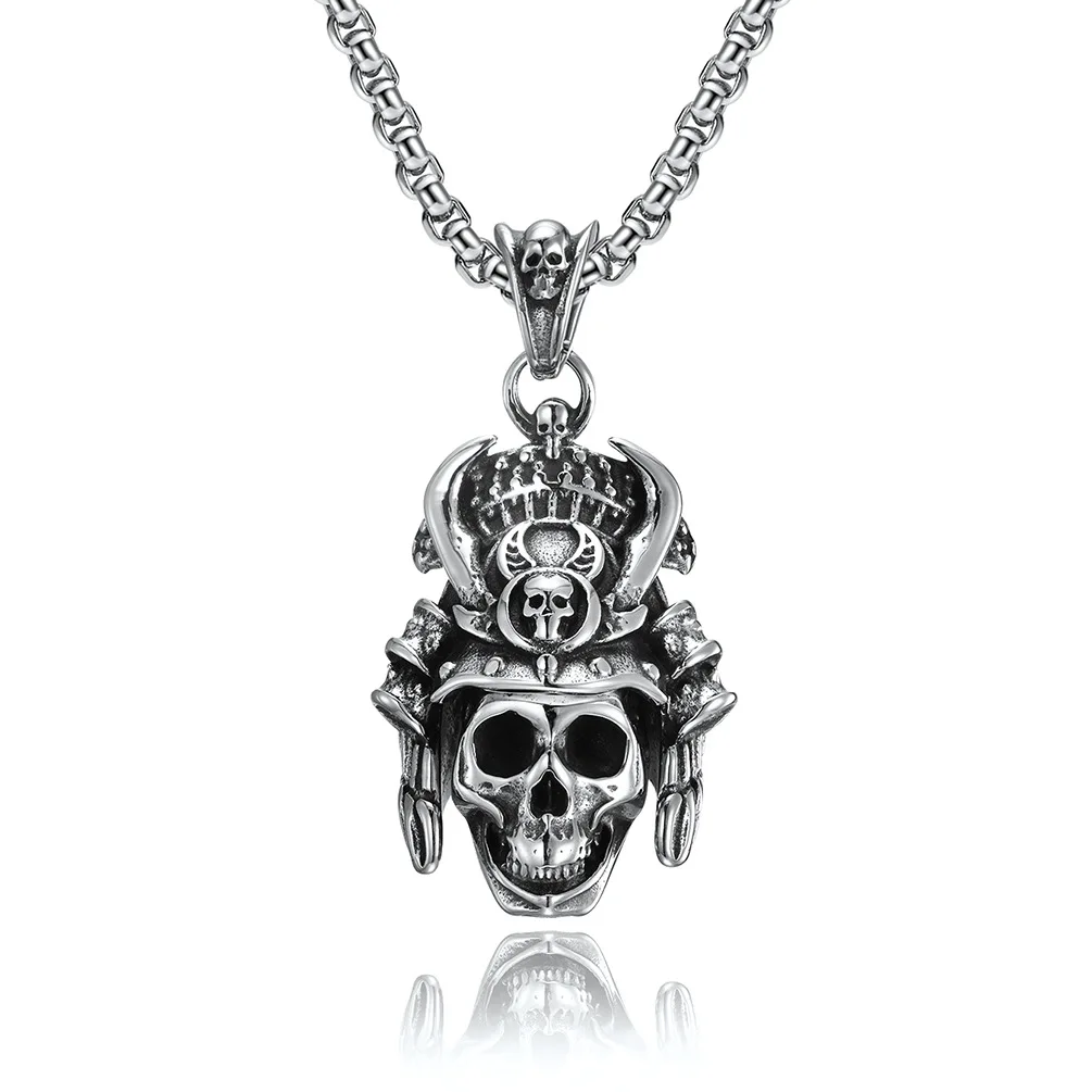 

Hip hop jewelry vintage stainless steel warrior skull pendant necklace