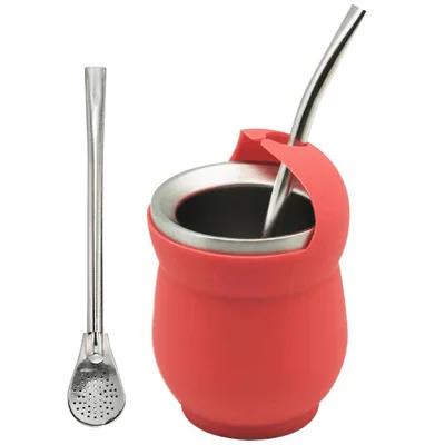 

Customized silicone sleeve 150ml hot selling double-layer stainless steel mate cup, stainless steel straw, As the picture shows