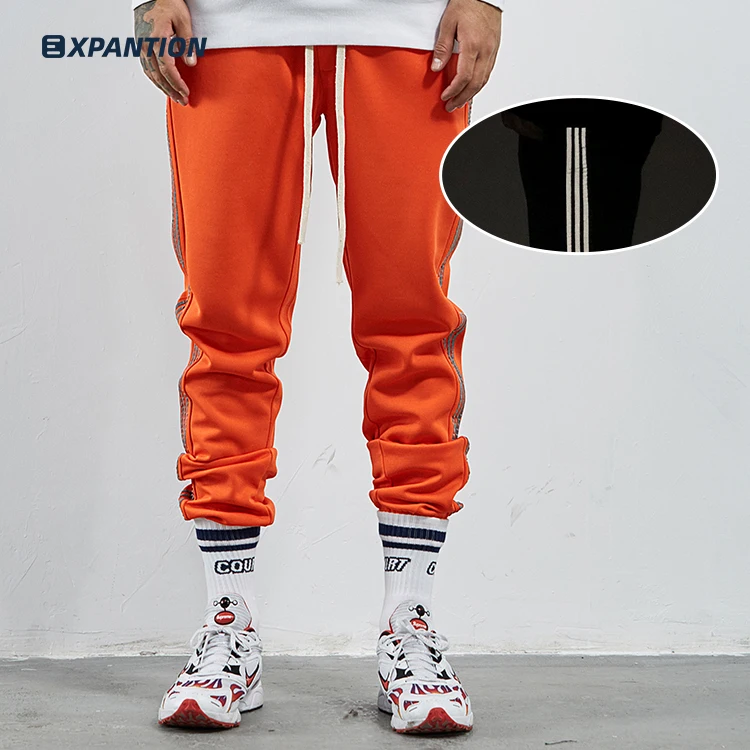 

Cheap wholesale 3M reflect custom logo printing mens sweatpants stylish polyester blank mens orange joggers, Multi