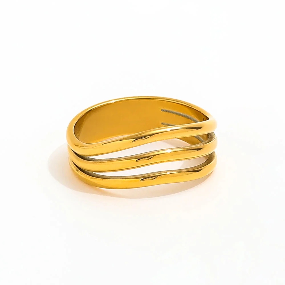 Joolim High End 18K Gold Plated Multi-layer Hollow Waved Bend Ring for Women Finger Ring Wholesale