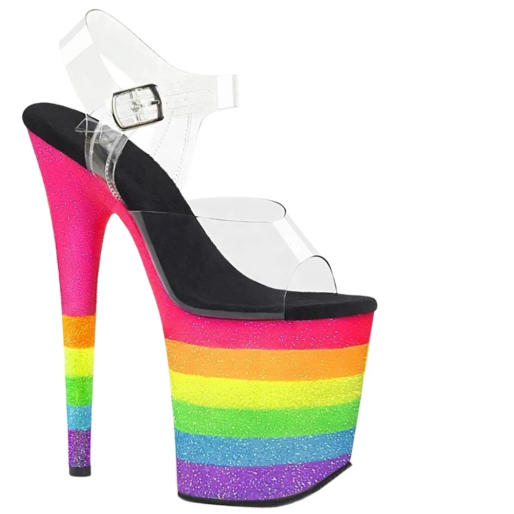 

20cm rainbow waterproof platform ultra high heel sandals fashion fashion pole dance practice high heel dancing shoes