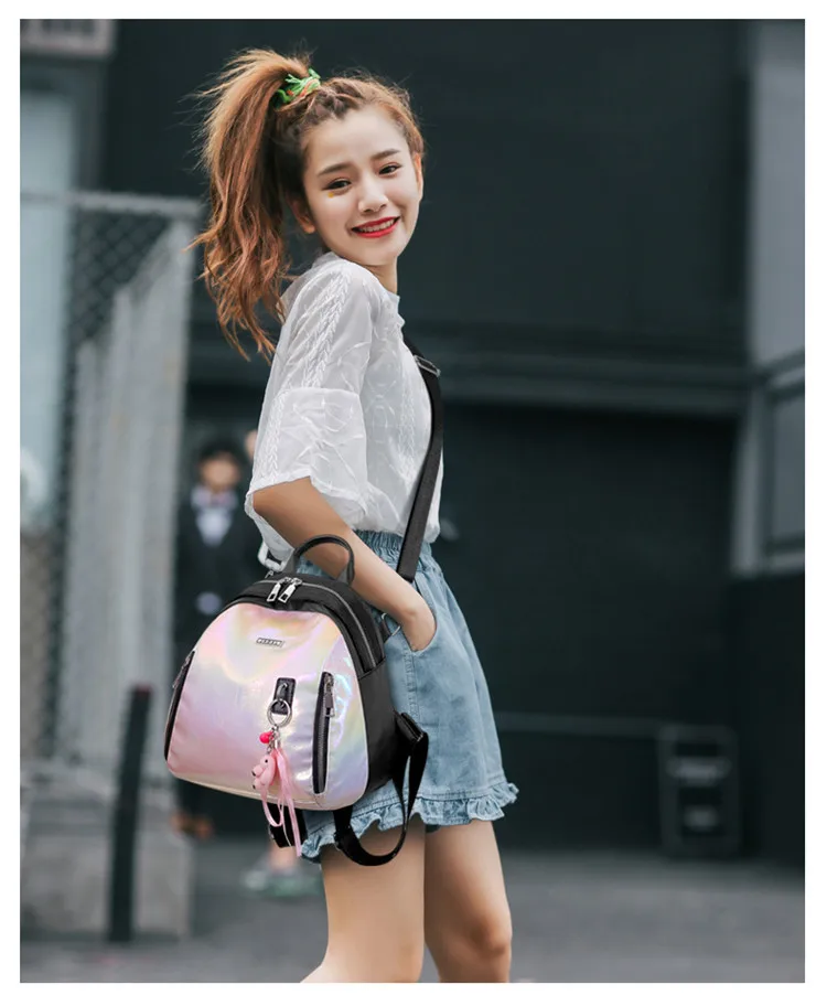 Individual Stylish Minimalist Women Mini Leather Laser Backpack Shoulder Bag